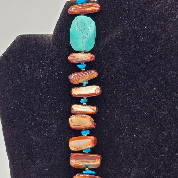 VTG Paua Abalone Shell Stick Bead Necklace 30" Howlite Chunks & Turquoise Chips - Picture 6 of 12